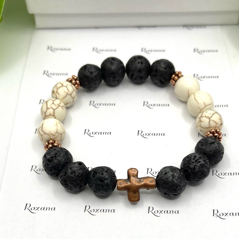 Stretch bracelet Magnesite & lava natural stones 12mm